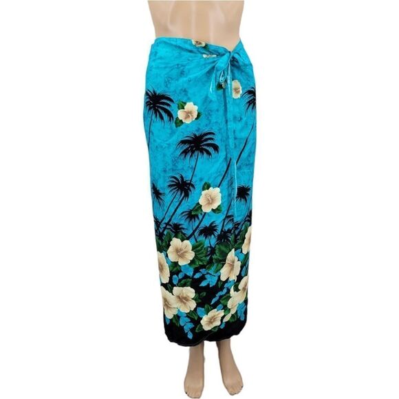 Thai Two Vintage Wrap Skirt and Tank Set Blue Tropical Hawaiian Women's - Picture 3 of 16